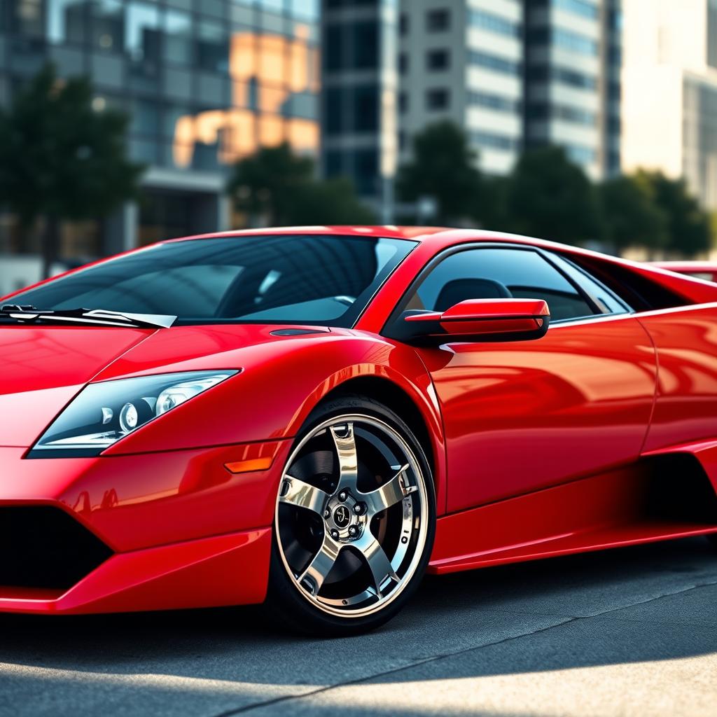A profile view of a stunning 2007 Lamborghini Murciélago in vibrant red