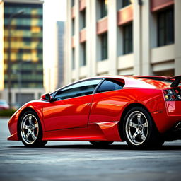 A profile view of a stunning 2007 Lamborghini Murciélago in vibrant red