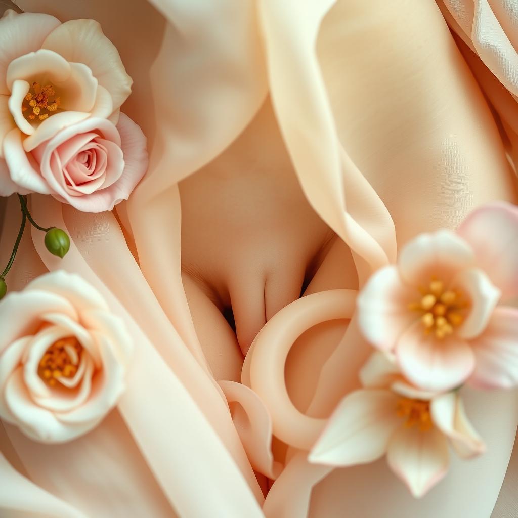 A close-up artistic representation of a natural and abstract portrayal of a vagina, emphasizing beauty and femininity