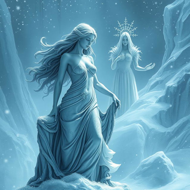 A captivating scene depicting a female figure transformed into a stone statue by Jadis, the White Witch