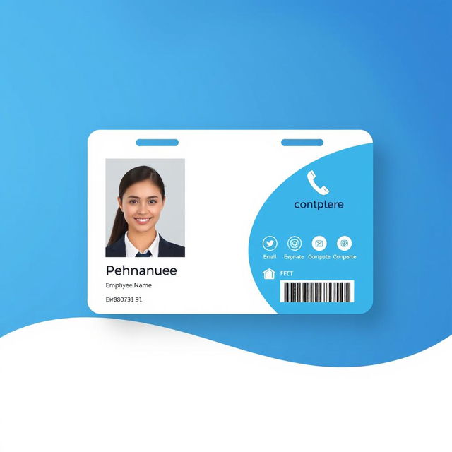 A professional ID card design featuring an employee's photograph on the left side, with a modern layout