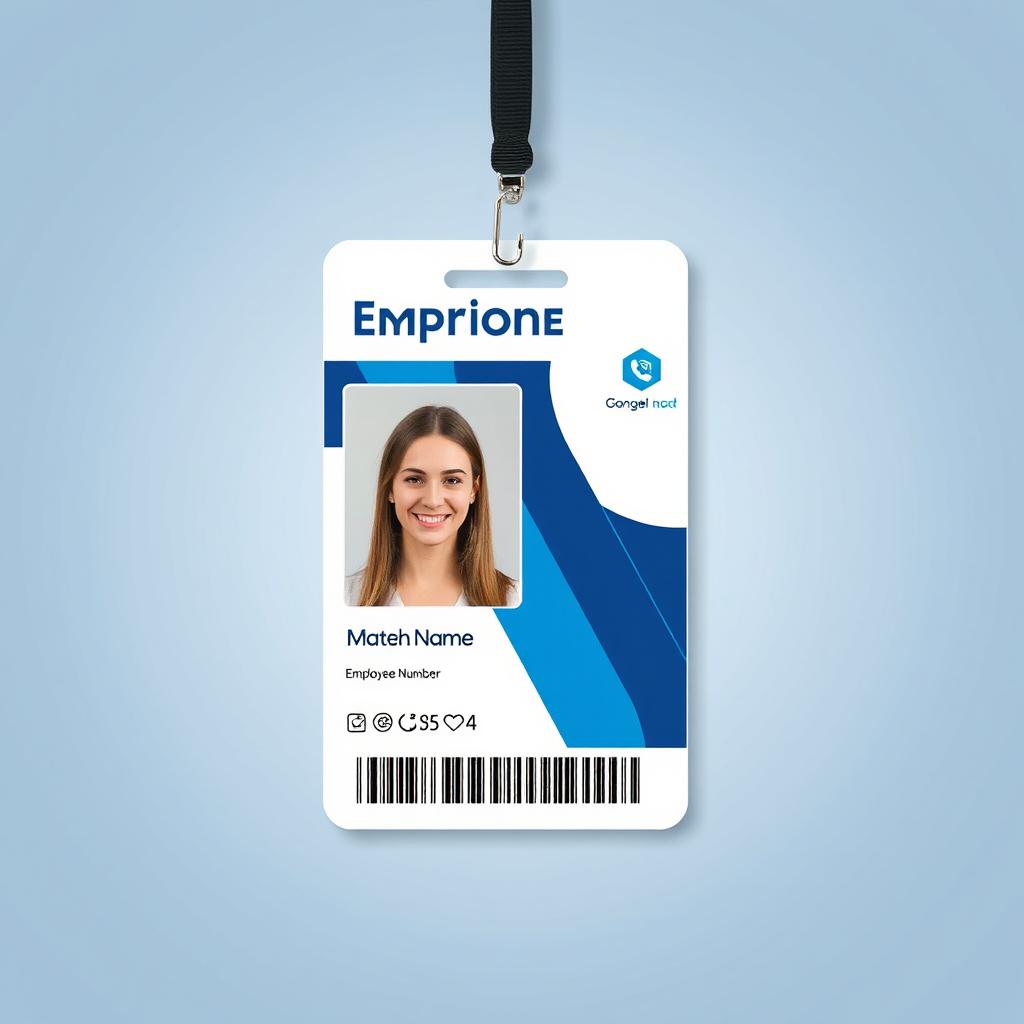 A professional ID card design featuring an employee's photograph on the left side, with a modern layout