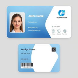 A professional ID card design featuring an employee's photograph on the left side, with a modern layout