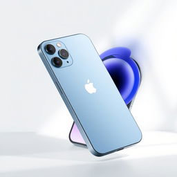 A realistic representation of an iPhone 15, showcasing its sleek design, glass back, and vibrant display