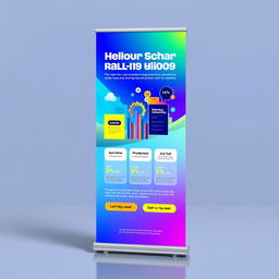 A vibrant and eye-catching roll-up banner design featuring a modern professional setting
