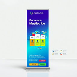 A vibrant and eye-catching roll-up banner design featuring a modern professional setting