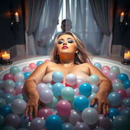 A mesmerizing scene featuring an 18-year-old girl with a chubby, sensuous figure and flowing blond hair