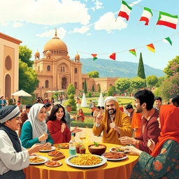 A nostalgic representation of the best moments in the lives of Iranians, showcasing lively scenes from traditional Persian festivals, family gatherings, and joyous celebrations