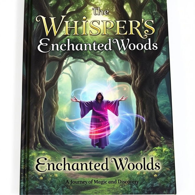 A captivating book cover that features a mystical forest with towering ancient trees and soft, glowing lights emanating from the foliage