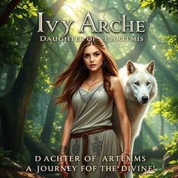 A stunning fantasy book cover depicting a lush, enchanting forest where sunlight filters through the dense canopy, casting dappled shadows on the ground