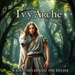 A stunning fantasy book cover depicting a lush, enchanting forest where sunlight filters through the dense canopy, casting dappled shadows on the ground