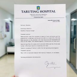 An image resembling a hospital letter, written on official letterhead from Tarutung Hospital, addressed to Yedo Willy Fransco Siregar