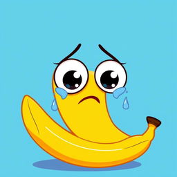 A cartoon-style banana with big, expressive eyes and a sad face, crying