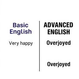 A professional Instagram-style graphic comparing 'Basic English' and 'Advanced English' phrases