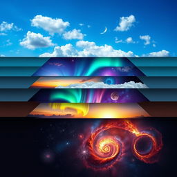 Seven beautifully arranged layers of sky, each layer filled with different celestial wonders