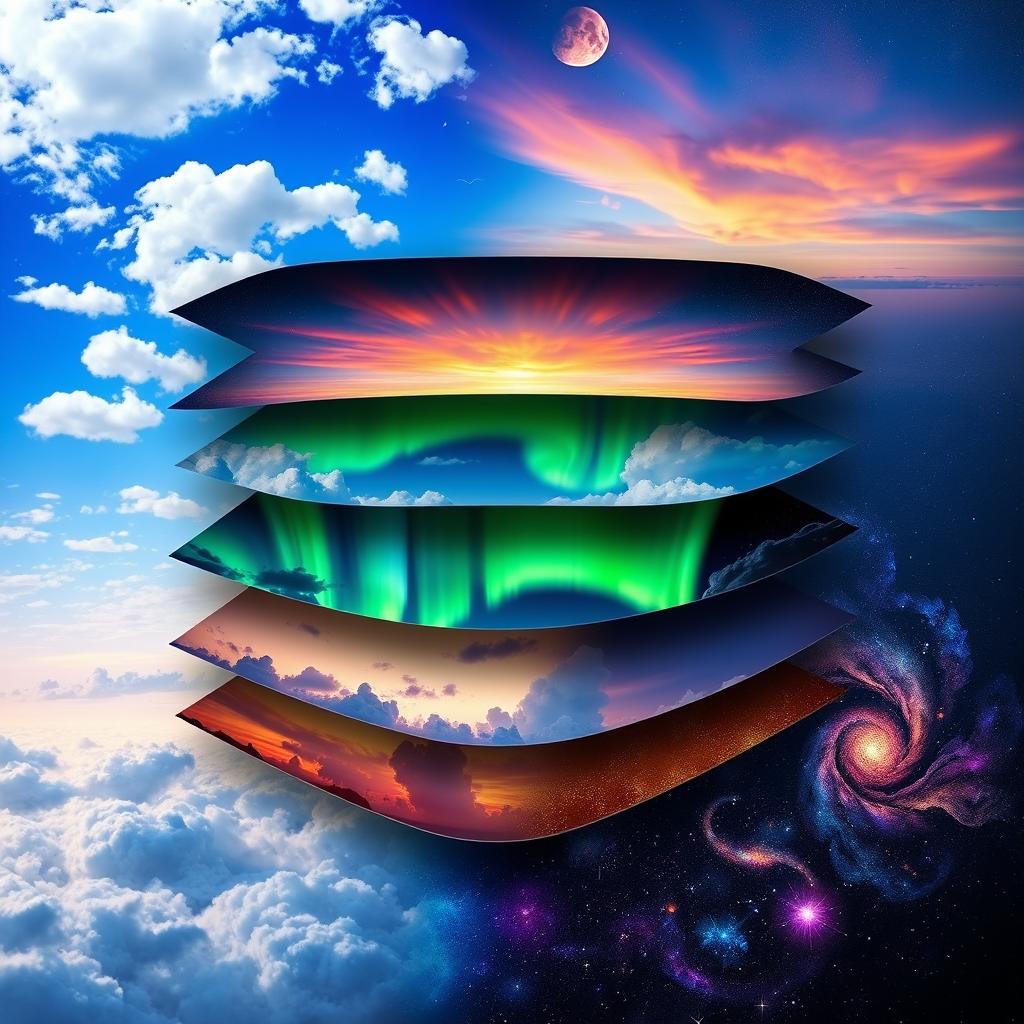 Seven beautifully arranged layers of sky, each layer filled with different celestial wonders