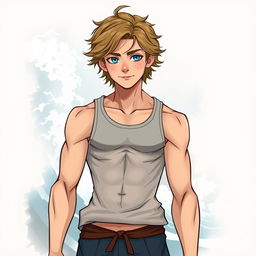 A detailed character design of Thomas Lachlan, the 17-year-old son of Poseidon