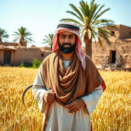 A portrait of a Bedouin Arab farmer in a traditional setting, showcasing his dedication to agriculture