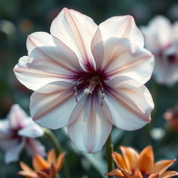 A beautiful flower with a delicate face, weeping as if in sorrow, surrounded by wilting petals reminiscent of a dying bud