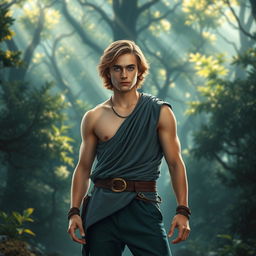 An enchanting book cover for a fantasy novel rooted in Greek mythology, featuring a 17-year-old character who is the son of Poseidon
