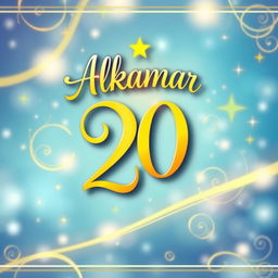 A vibrant and colorful banner featuring the number 20 at the center, with the word "Alkamar" artistically placed above the number in elegant, flowing script