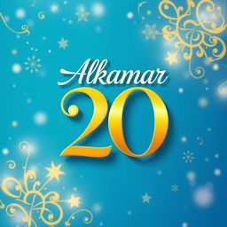 A vibrant and colorful banner featuring the number 20 at the center, with the word "Alkamar" artistically placed above the number in elegant, flowing script