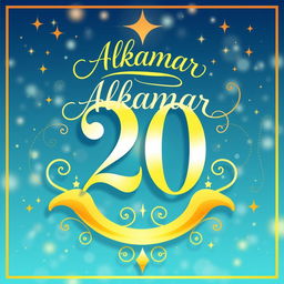 A vibrant and colorful banner featuring the number 20 at the center, with the word "Alkamar" artistically placed above the number in elegant, flowing script