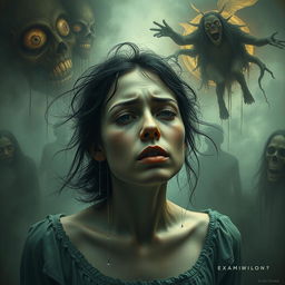 A surreal and unsettling scene depicting a symbolic representation of pain and vulnerability