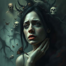 A surreal and unsettling scene depicting a symbolic representation of pain and vulnerability