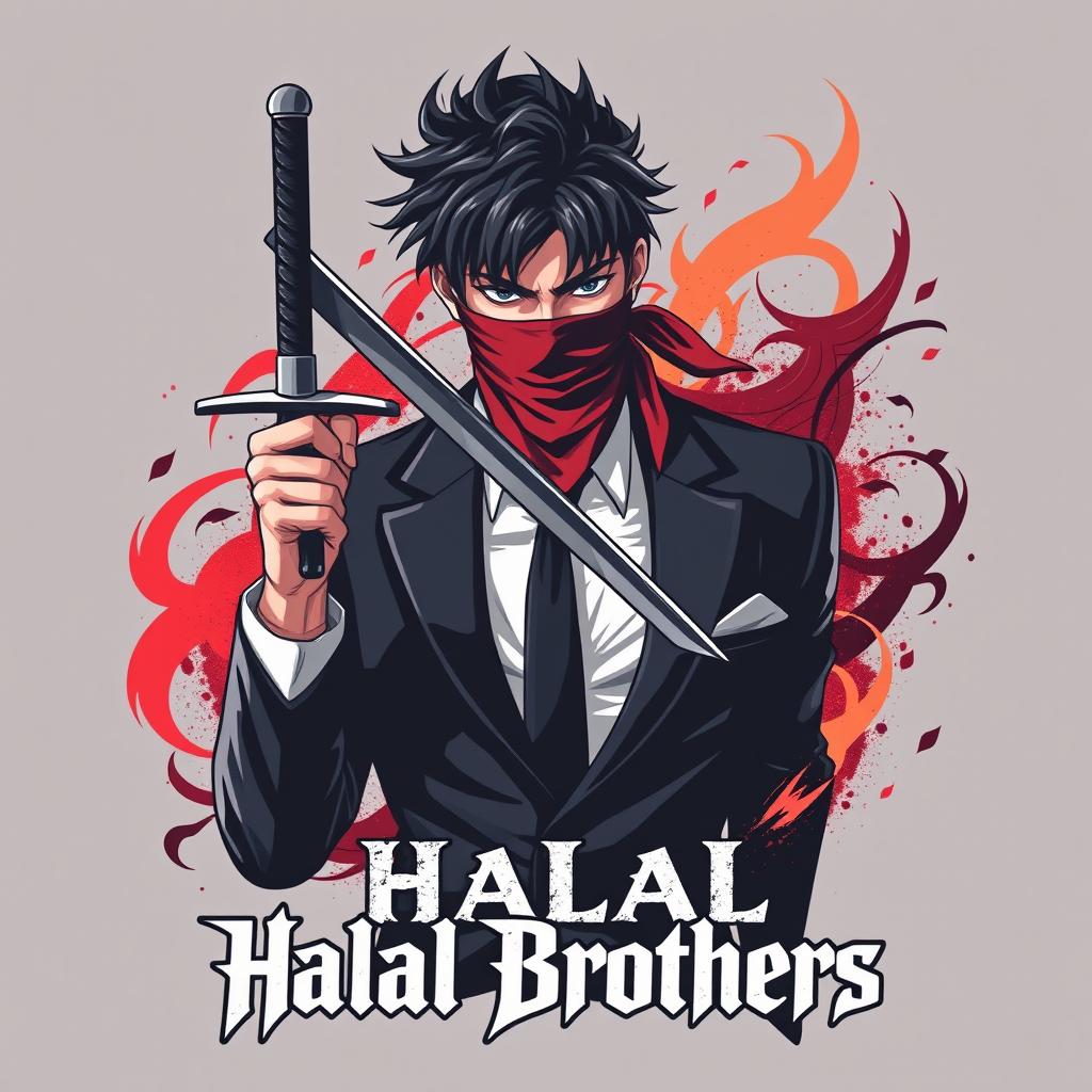 A stylized graphic design for an album cover or promotional artwork, featuring a central male character with dark hair, partially obscured by a bandana that covers his face