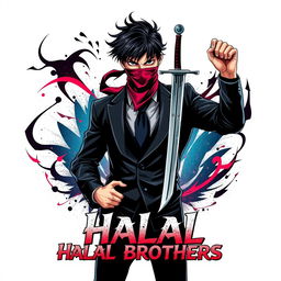 A stylized graphic design for an album cover or promotional artwork, featuring a central male character with dark hair, partially obscured by a bandana that covers his face