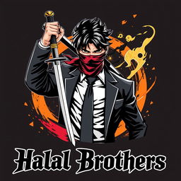 A stylized graphic design for an album cover or promotional artwork, featuring a central male character with dark hair, partially obscured by a bandana that covers his face