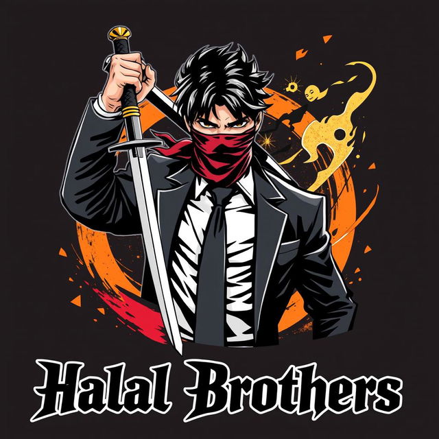 A stylized graphic design for an album cover or promotional artwork, featuring a central male character with dark hair, partially obscured by a bandana that covers his face