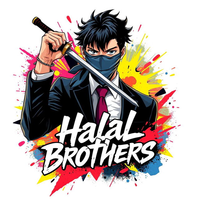 A stylized graphic design for an album cover or promotional artwork, featuring a central male character with dark hair and a bandana partially covering his face