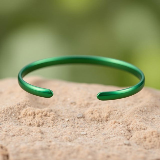 A simple yet elegant green metal bracelet, featuring a minimalist design with a smooth and shiny surface