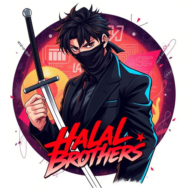 A stylized graphic design for an album cover or promotional artwork featuring a male character with dark hair and a bandana covering part of his face