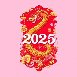 A vibrant and eye-catching shirt design for New Year's 2025, featuring the number '2' creatively designed as a snake, symbolizing resilience and fortune