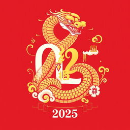 A vibrant and eye-catching shirt design for New Year's 2025, featuring the number '2' creatively designed as a snake, symbolizing resilience and fortune