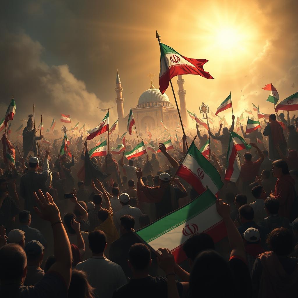 A powerful depiction of a monumental scene representing the resilience and unity of the Iranian people during the 9th of Dey (9th of January) uprising