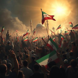 A powerful depiction of a monumental scene representing the resilience and unity of the Iranian people during the 9th of Dey (9th of January) uprising