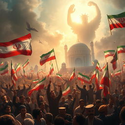 A powerful depiction of a monumental scene representing the resilience and unity of the Iranian people during the 9th of Dey (9th of January) uprising