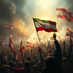 A powerful depiction of a monumental scene representing the resilience and unity of the Iranian people during the 9th of Dey (9th of January) uprising