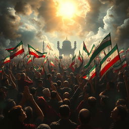A powerful depiction of a monumental scene representing the resilience and unity of the Iranian people during the 9th of Dey (9th of January) uprising