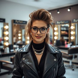 A stylish portrait of a confident hairdresser in a modern salon setting
