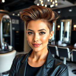 A stylish portrait of a confident hairdresser in a modern salon setting
