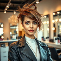 A stylish portrait of a confident hairdresser in a modern salon setting