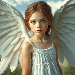 A beautiful girl with fair skin, wearing a flowing white dress