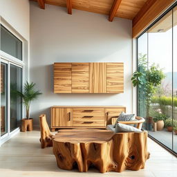 A stunning wooden wall cabinet designed to fit on a wall facing a terrace, measuring 3 meters wide and 2