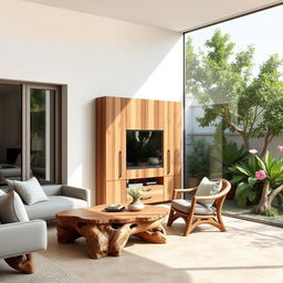 A stunning wooden wall cabinet designed to fit on a wall facing a terrace, measuring 3 meters wide and 2