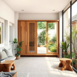 A wall-mounted wooden wardrobe design, measuring 3 meters wide and 2